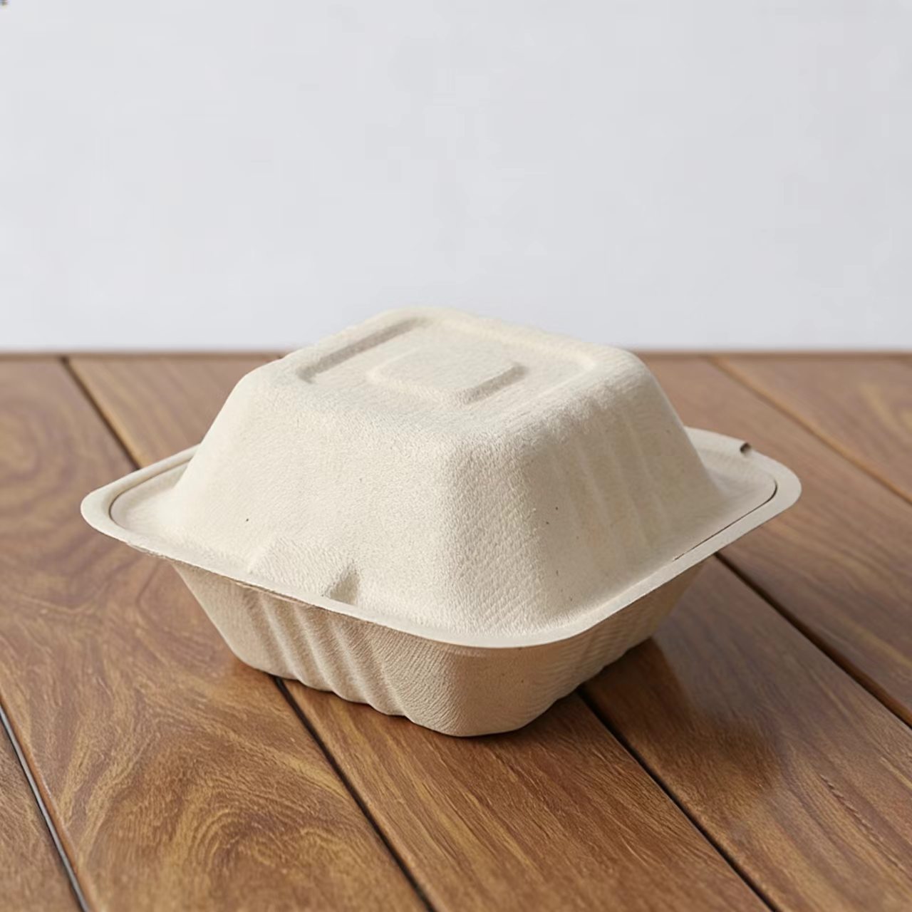 5 inch natural color compostable burger box, sugarcane bagasse hinged lid takeout container 