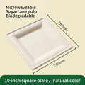 10x10 inch biodegradable square plate in natural unbleached color with dimension specifications showing 254 mm width.⁠