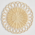 Artisanal Handwoven Rattan Placemat - 15" Floral Woven Table Mat for Boho Dining