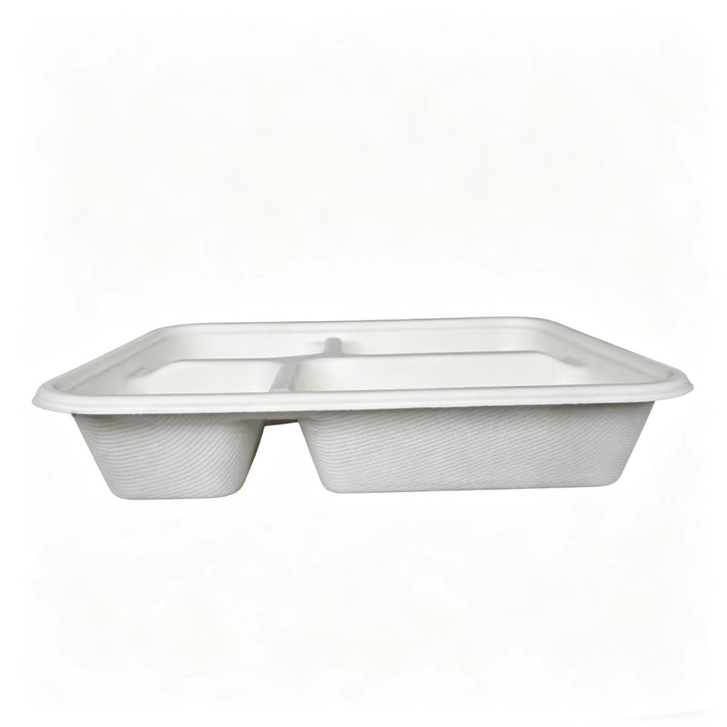  side view of 4 compartment biodegradable lunch box, disposable sugarcane bagasse food container 