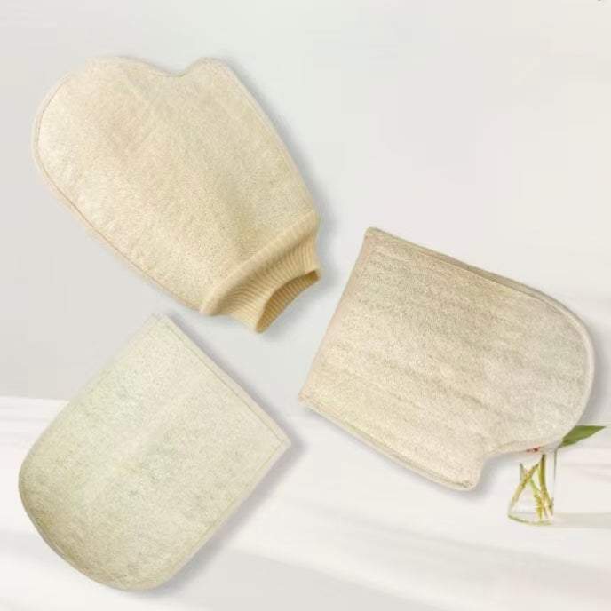 Three Styles Natural Loofah Exfoliating Bath Mitt Collection, Sustainable Plastic-Free Shower Products