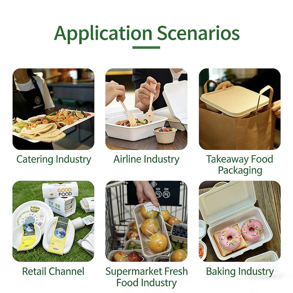 Custom Logo Compostable Tableware, BPI Certified Sugarcane Fiber Plates Bowls PLA Cutlery, Eco-Friendly Branded Tableware for Business Events