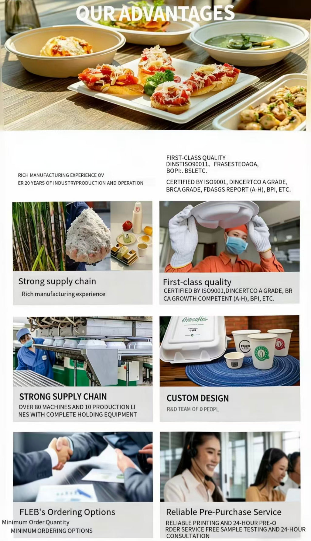Custom Logo Compostable Tableware, BPI Certified Sugarcane Fiber Plates Bowls PLA Cutlery, Eco-Friendly Branded Tableware for Business Events