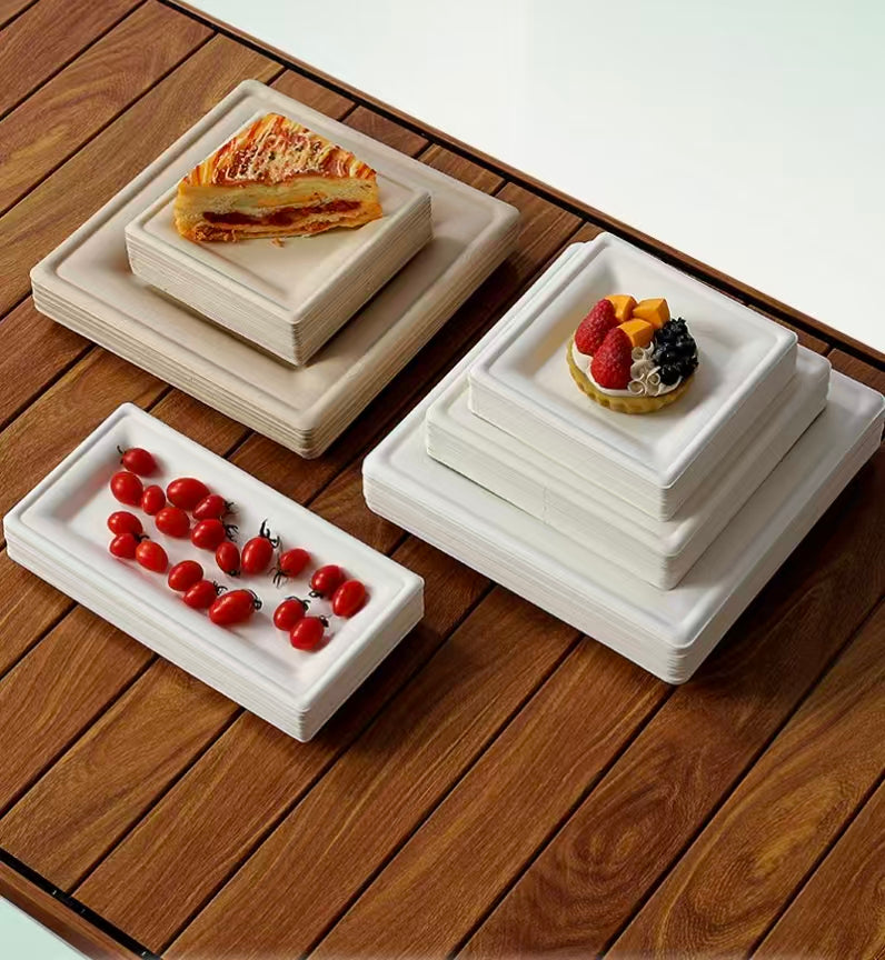 stackable 10 inch square compostable plates, bulk natural white sugarcane trays  in stock