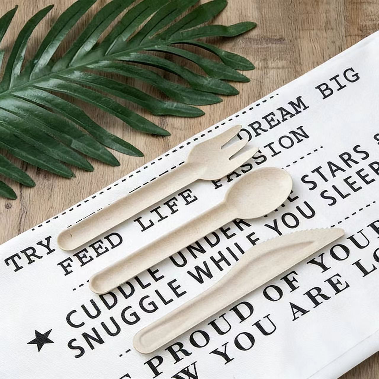  heavy duty compostable cutlery, eco-friendly disposable utensils for takeout