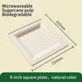 size chart of 8 inch natural square compostable plate, sugarcane square tray dimensions 