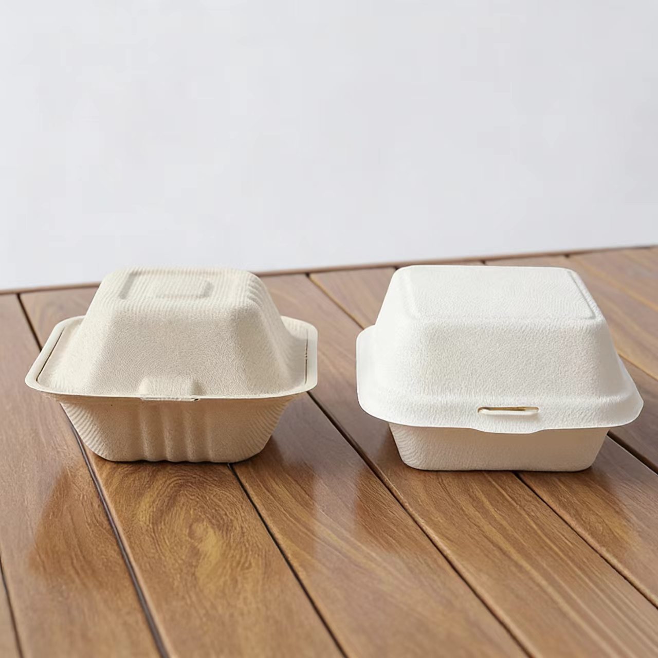  bulk 5 inch natural color compostable burger boxes, disposable sugarcane takeout containers 