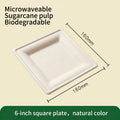  size chart of 6 inch natural square compostable plate, sugarcane square tray dimensions 