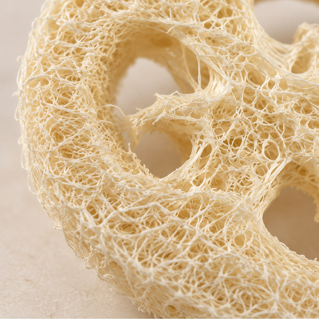 Close-up of natural loofah fiber texture