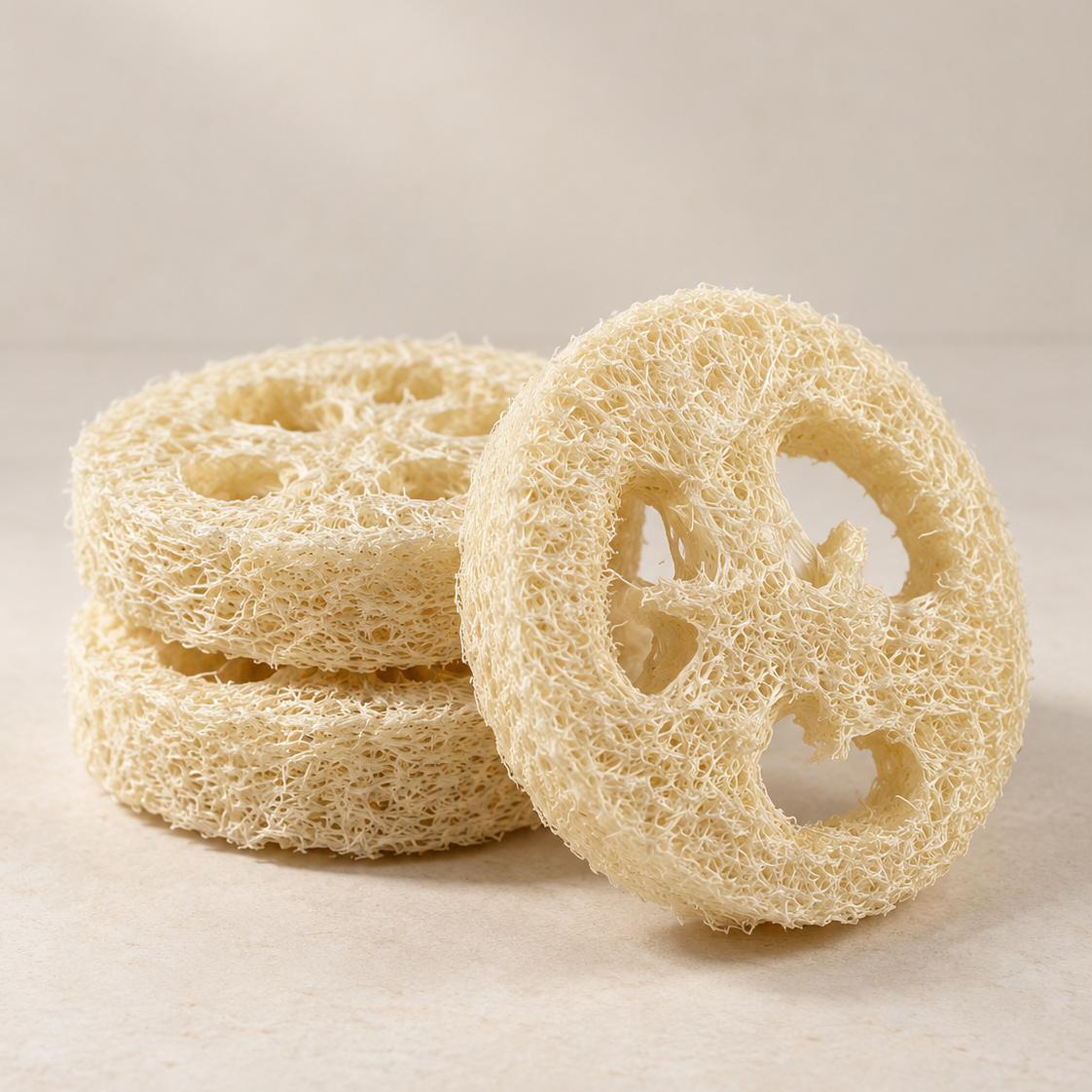 Set of three natural loofah soap saver pads