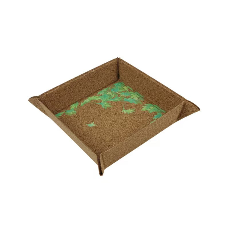 Single view foldable mugwort fiber square tray, plastic-free non-toxic green leaf print vanity tray for jewelry coins sundries
