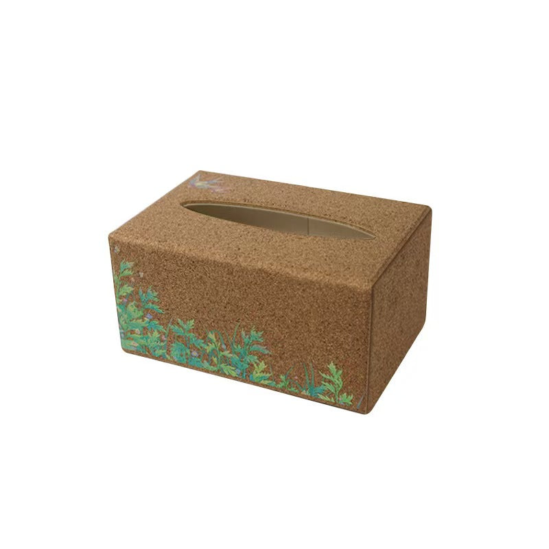 Single product shot of brown mugwort fiber tissue box, plastic-free non-toxic traditional Chinese herbal print napkin holder for desk bedroom

