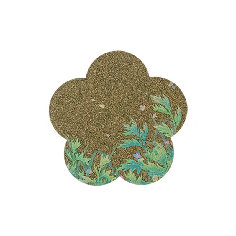 Flower shaped mugwort fiber coaster, plastic-free non-toxic Chinese herbal print eco friendly drink mat home table decor
