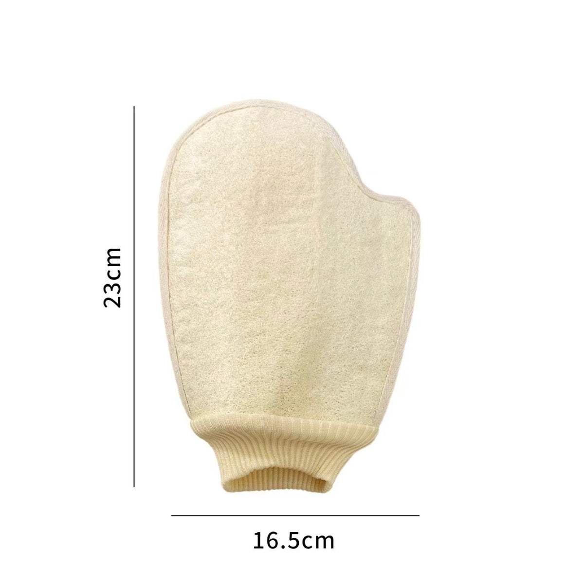 Size Chart Natural Loofah Exfoliating Bath Glove With Elastic Wrist Cuff, Sustainable Shower Scrubber