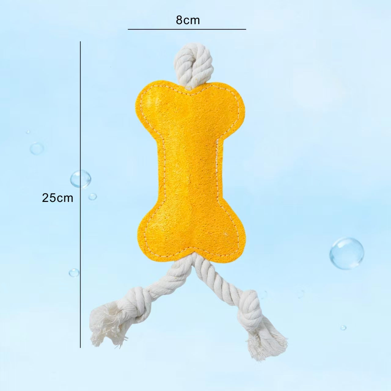 Bone shaped loofah cat toy size chart, 25cm natural loofah kitten teething toy with cotton rope