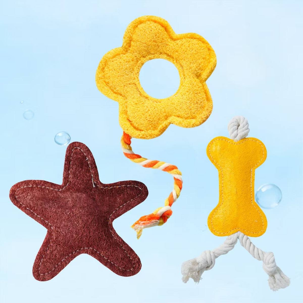 Washable natural loofah pet toys, star, flower, bone shaped cat interactive chew toys