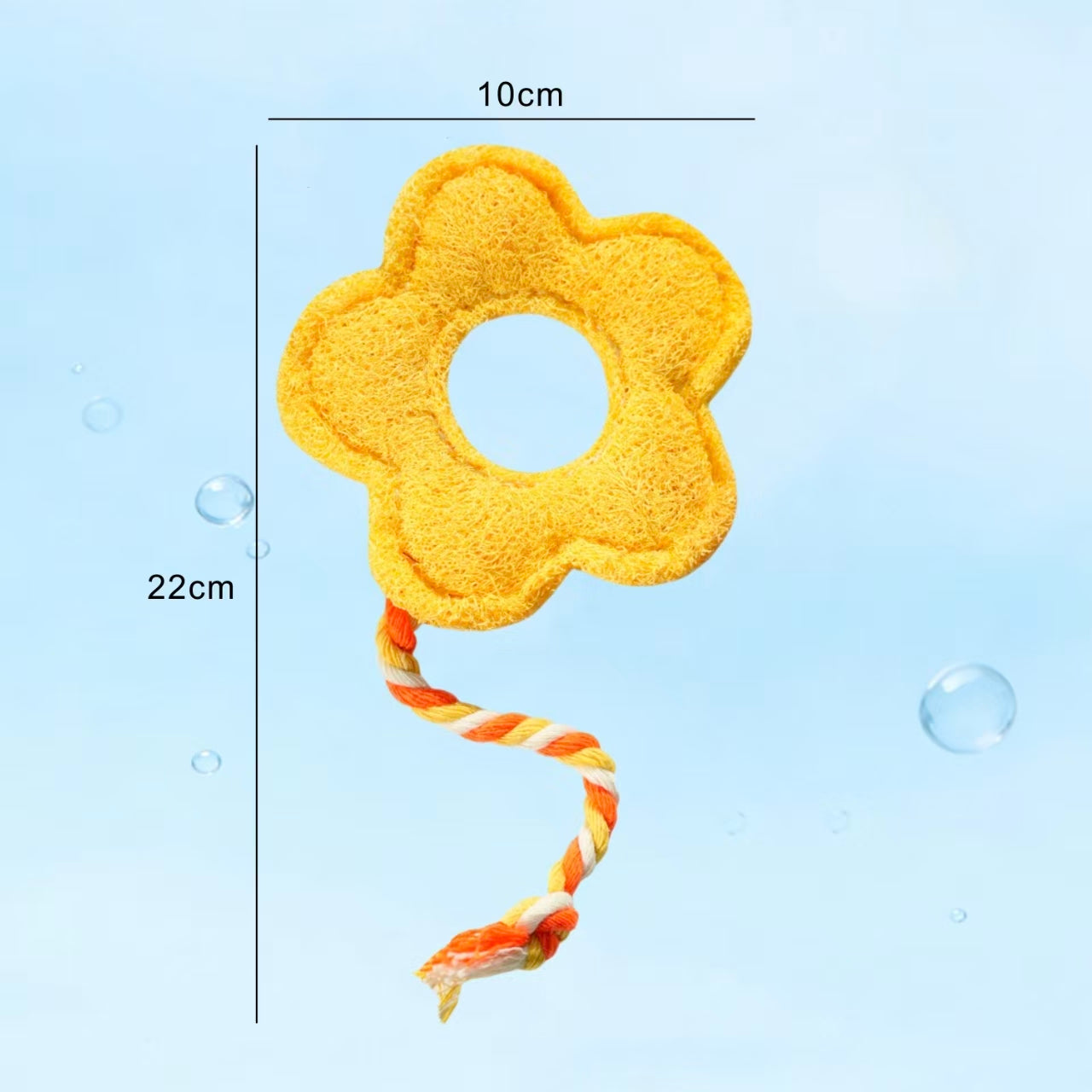 Flower shape loofah cat chew toy dimension, reusable washable natural plant fiber cat toy
