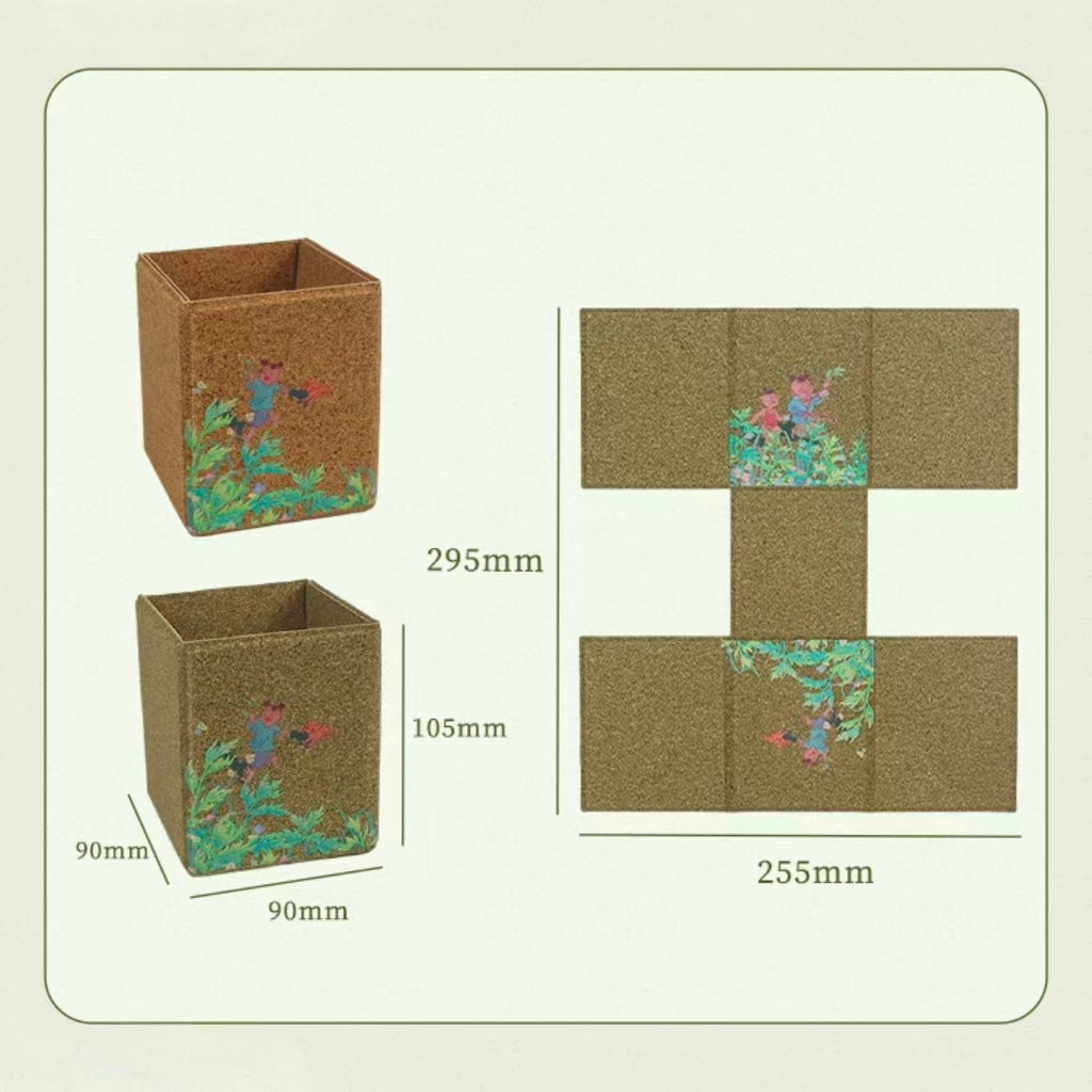 Die cut size diagram of foldable mugwort fiber pen holder, plastic-free herbal print desktop storage cylinder