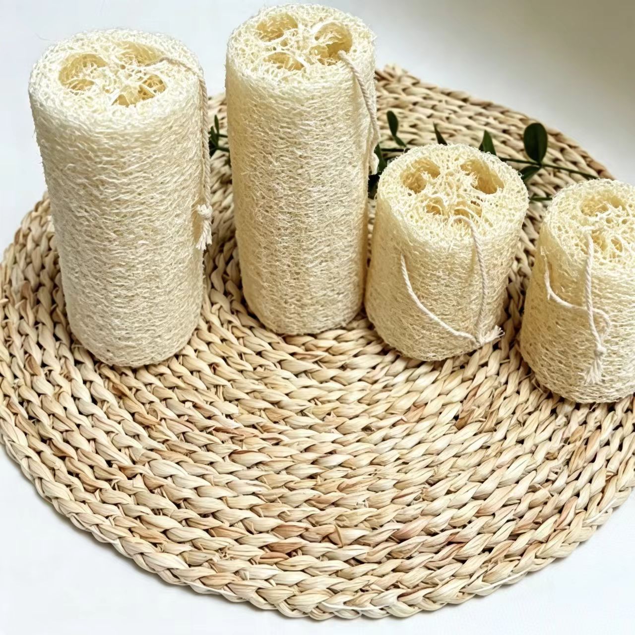 Multiple sizes natural loofah scrub segments, eco plant fiber kitchen cleaning sponges set
