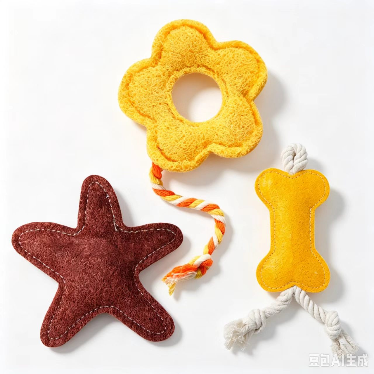 Natural loofah cat chew toy set, star, flower and bone shape, eco washable kitten teething toy, plastic-free sustainable pet toy