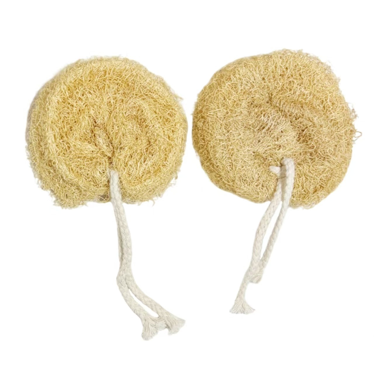 Natural Loofah Disc Sponge with Cotton Hanging Rope, Plastic Free Eco Friendly Exfoliating Bath Scrubber