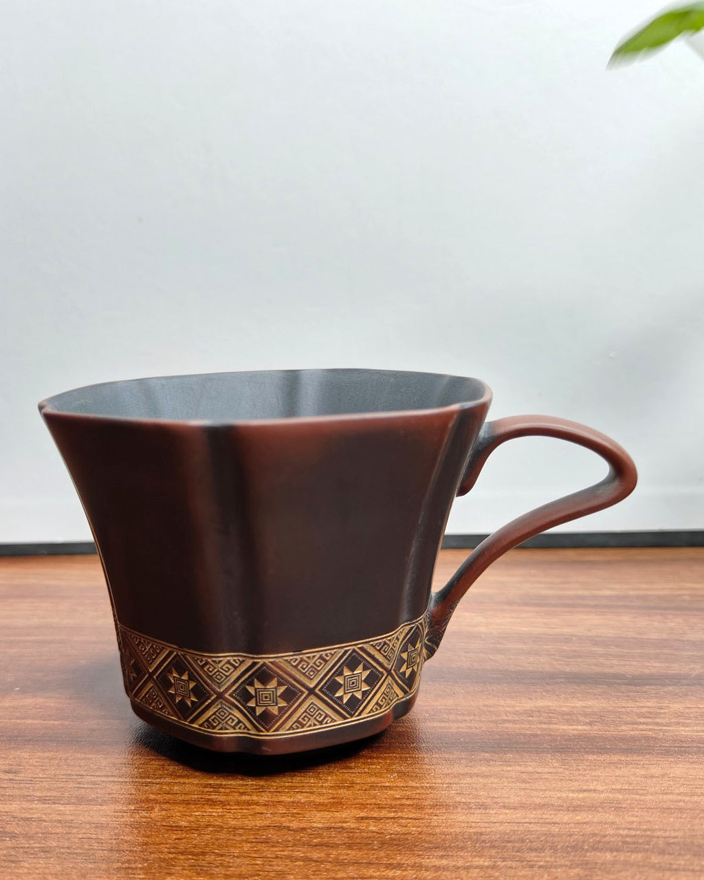 Handmade Nixing Pottery Coffee Cup (200ml) | Carved Unglazed Ceramic Mug