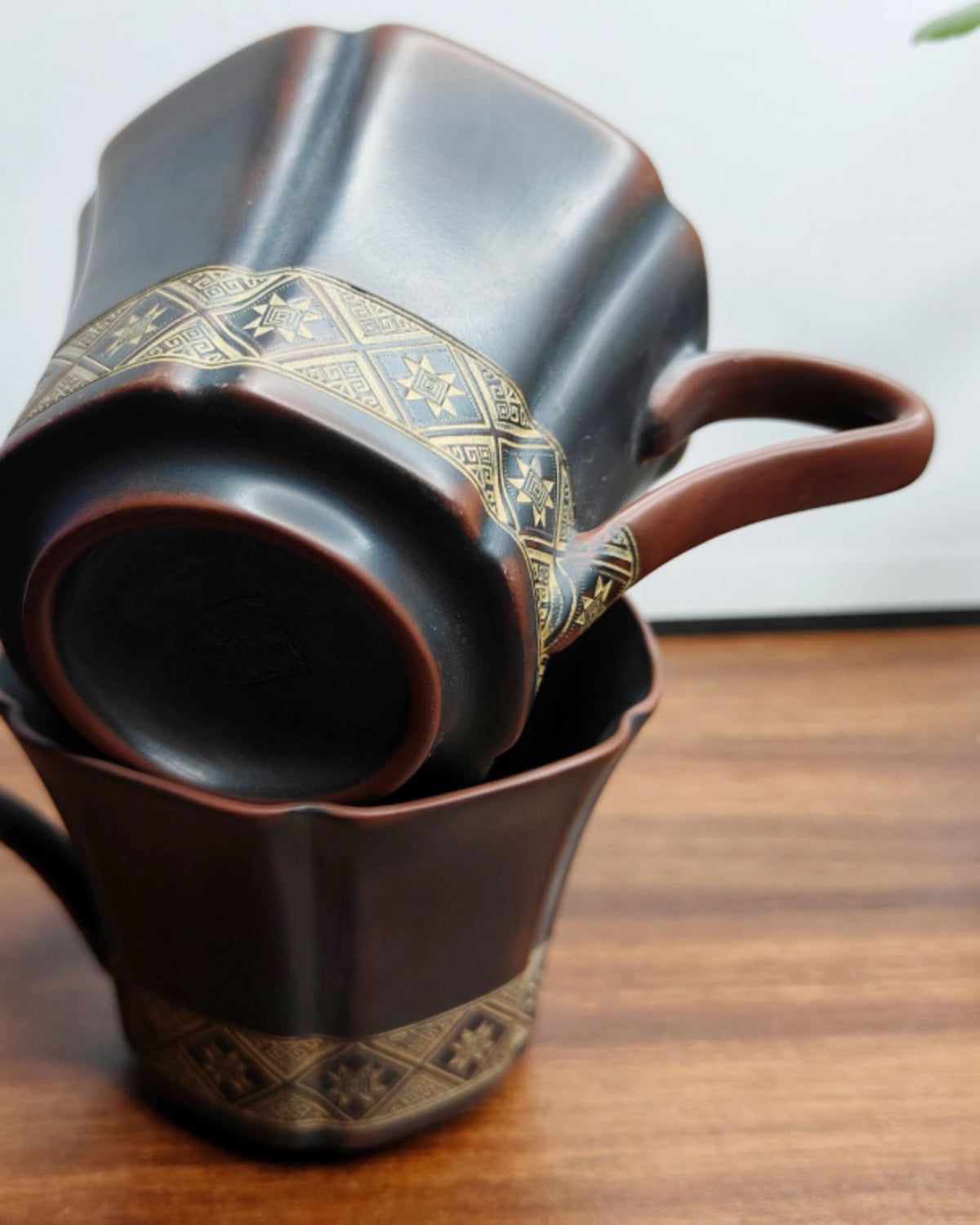 Handmade Nixing Pottery Coffee Cup (200ml) | Carved Unglazed Ceramic Mug