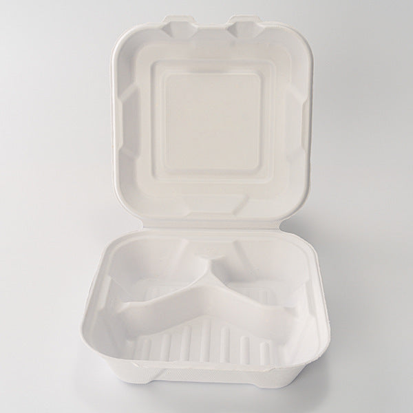 9 Inch 3 Compartment Compostable Clamshell Takeout Containers, 100% Sugarcane Bagasse Disposable Food Trays, Heavy Duty Biodegradable Meal Prep Boxes for Restaurants, Food Trucks & Catering