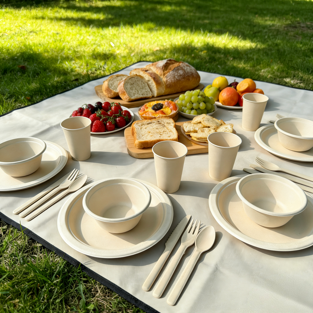  compostable dinnerware set for 4, disposable tableware for party wedding catering