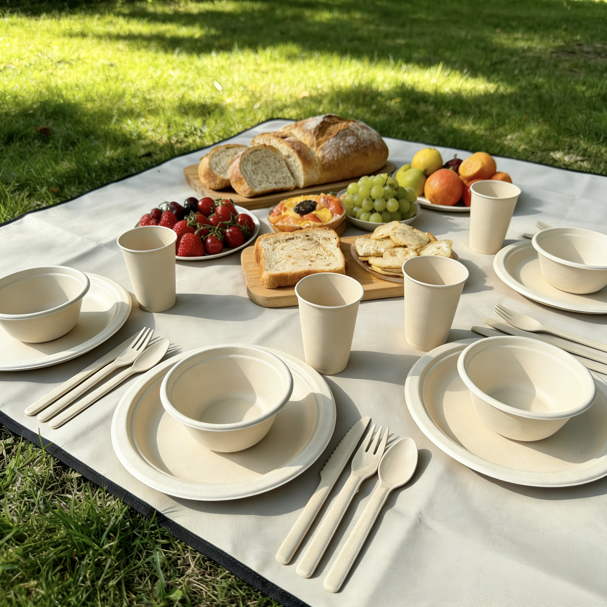  compostable dinnerware set for 4, disposable tableware for party wedding catering