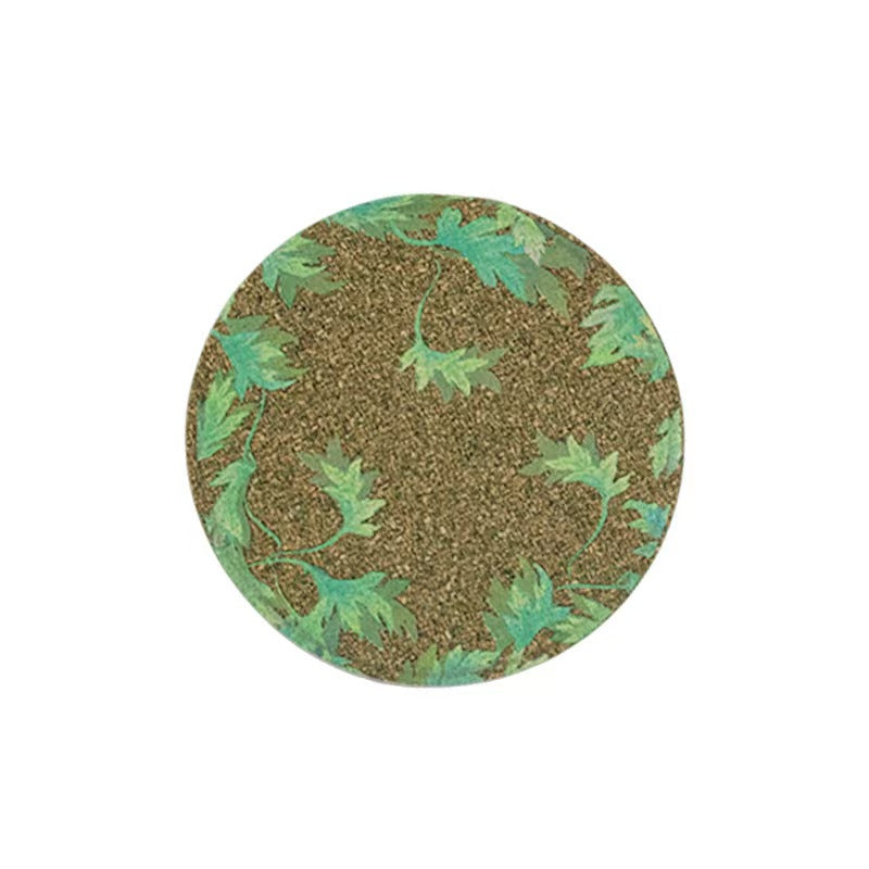 Round mugwort fiber coaster, plastic-free non-toxic natural herbal leaf print heat insulation drink mat for coffee tea cups