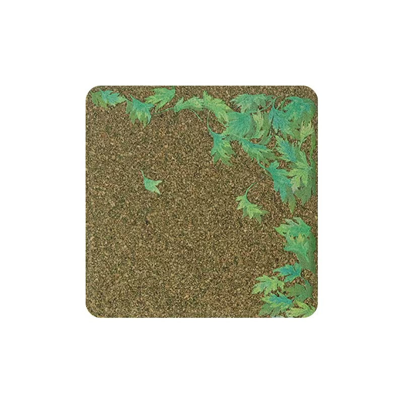 Square mugwort fiber drink coaster, plastic-free non-toxic green herbal leaf print heat resistant table protection mat