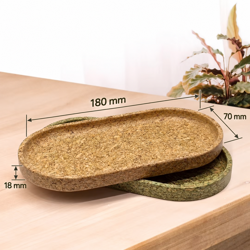 Dimensions diagram for 180mm by 70mm tea fiber pressed panel oval serving tray