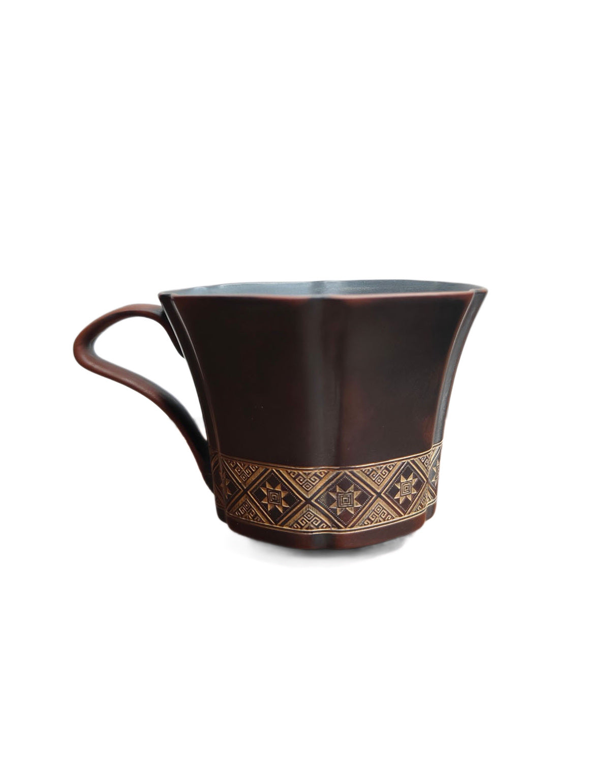 Handmade Nixing Pottery Coffee Cup (200ml) | Carved Unglazed Ceramic Mug
