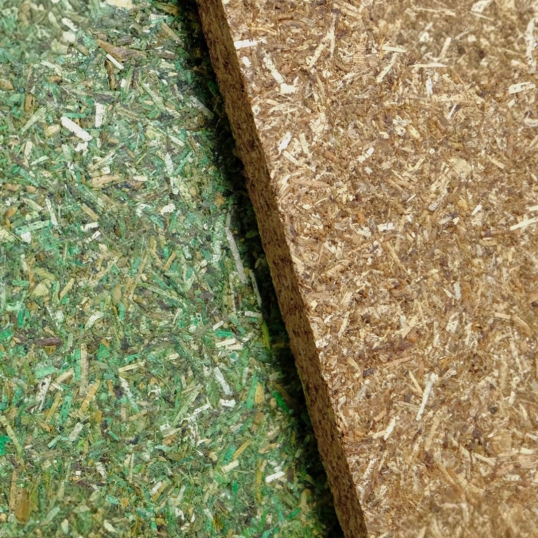 Close-up of green and brown tea-residue composite material surfaces